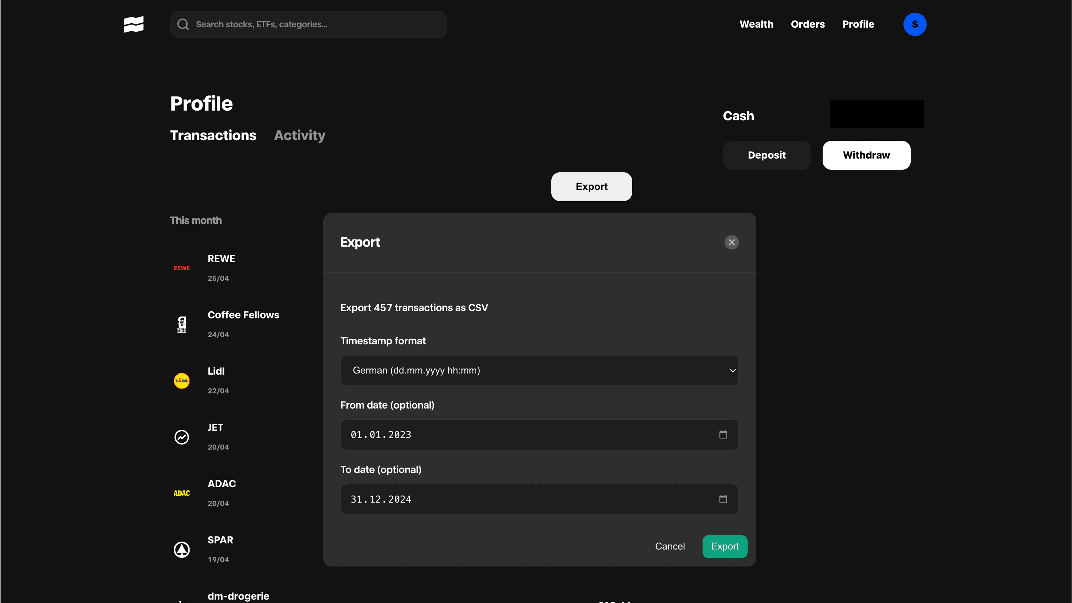 Hero Image 2 showing transaction export